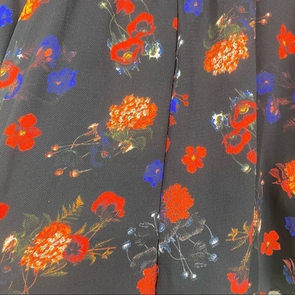 Gianni Bini black red yellow floral long sleeve faux wrap romper small - Picture 7 of 8